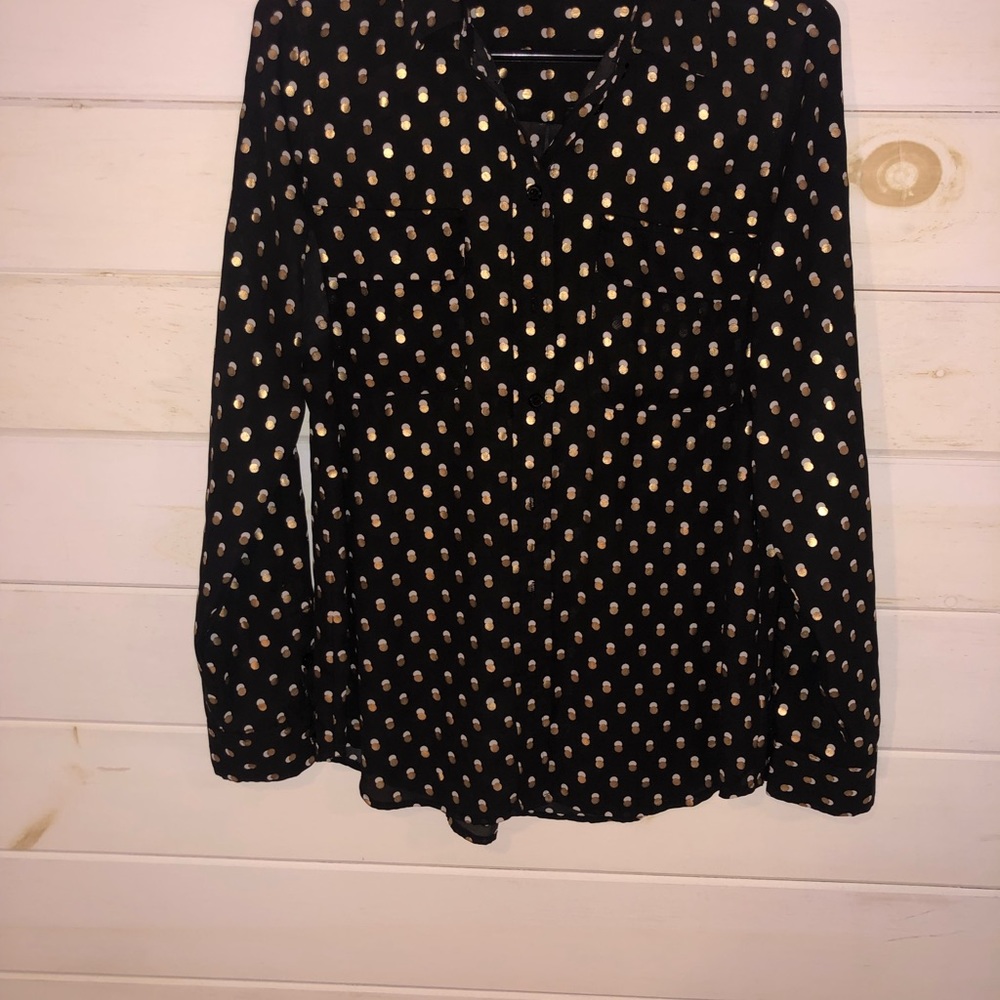 Gold, White and Black polka dot Blouse